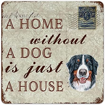 Смешно Метално Куче Знак Плакета Дом Без Куче Е Само Куќа Бернски Планински Куче Милениче Куче Знак За Добредојде Со Смешни Миленичиња Куче