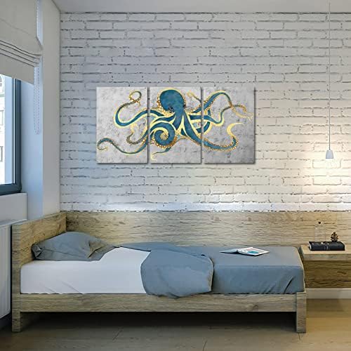 sechars 3 парче платно wallидна уметност апстрактна зелена октопод сликарство отпечатоци на платно морско животно сликање по постер галерија завиткана гроздобер фарма