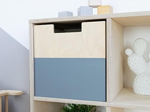 Кутија за складирање на дрвени бенлеми 2 - со рачки - сива и природна боја на дрво - 33 x 33 x 37 см