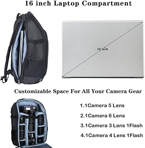Ранец за Камера декември-Оик, Голема Професионална Торба За Фотографија, со Оддел за Лаптоп од 16 Инчи, Водоотпорен Ранец ЗА
