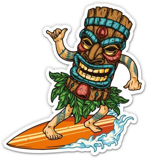 Surfer Hawaii Tiki - 3 Винил налепница - За телефон со шише со вода за лаптоп - водоотпорен декларација