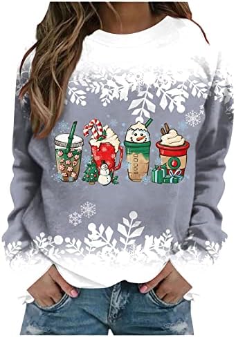 Fandream Денот на благодарноста џемпери за жени Среќен Божиќ кравји врат без аспираторска маица атлетски класичен женски пуловер