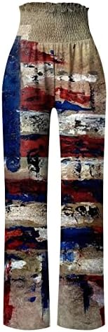 Женски широки панталони за нозе Ден на независност, печати лабава лежерна јога хеланки еластична половината џогер култура каприс џемпер.