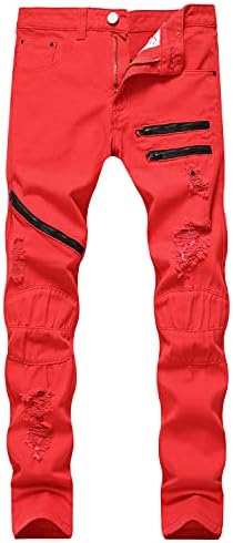 Машки потресен истегнување искинати фармерки гроздобер патент дупки на колк тексас панталони директно слаби фармерки
