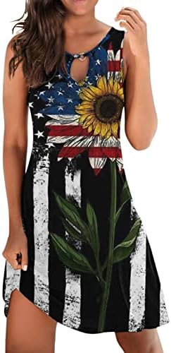 4 јули Фустани За Жени Секојдневен Летен Фустан На Плажа Американско Знаме Без Ракави О Клучалка За Вратот Ѕвезди Сарафан Со Пруги