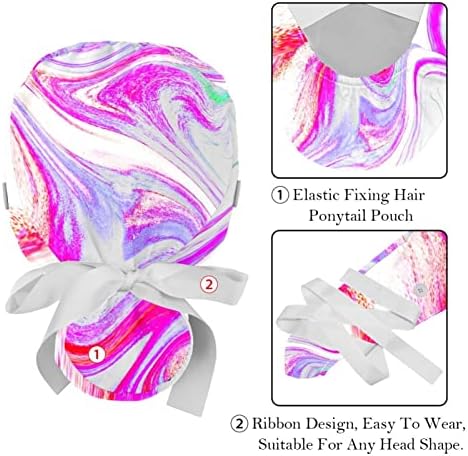 2 пакувања прилагодливи работни капачиња, буфантна капа со копчиња, истегнат опсег вратоврска за мелење за чистење за жени пејзаж