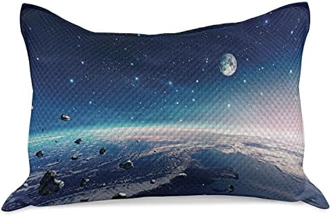 Амбесон Универзум плетен ватенка перница, хоризонтална слика на маглина со планета земја месечина и астероиди, стандардна обвивка за перница