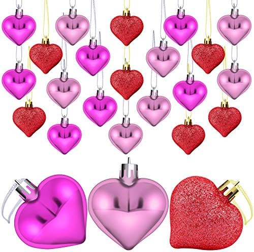Affoco 24 парчиња Денот на вineубените на Денот на в Valentубените, украси во форма на срце, во облик на украси за украсување на Денот на вineубените, 2 стилови