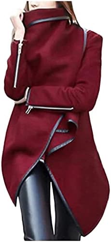Women'sенски спуштено склопување шал јака кардиган палто отворено предна неправилна јакна од кокошка облека за винтиџ волна мешавина ровови палта