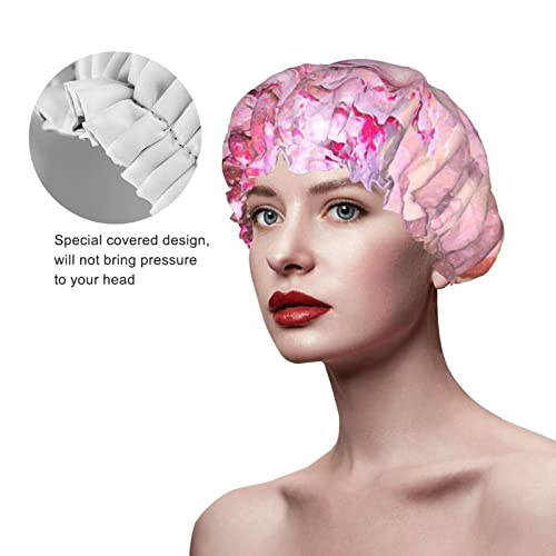 Womenените што можат да се користат затегнати полите, капачето за коса јапонски цреша розови двојни слоеви водоотпорна капа за бања