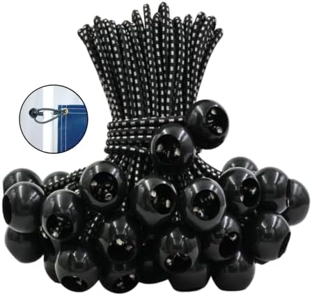 GoEasy0312 топката на топката жици 6 инчи - 50 парчиња банџи топки со еластична жица за крошна, тарп, ленти, шатори, столбови и жици,