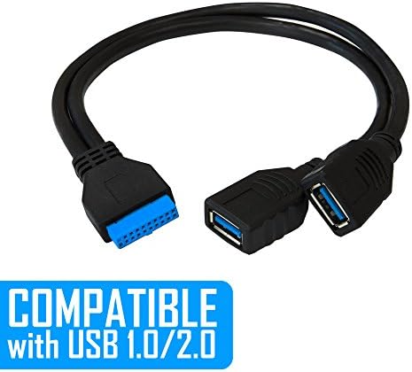 Kingwin 2 Port USB 3.0 Splitter Adapter USB Type A женски до 20 пински кабел за продолжување на заглавието на матичната плоча. Додадете дополнителни