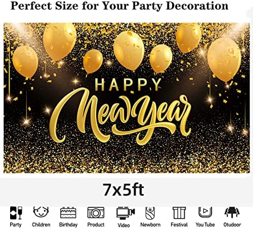 Peifun Среќна Нова Година Позадина, 72x44 Инчен 2023 Црна&засилувач; Злато Новогодишната Ноќ Банер Фото Позадина За Фотографија