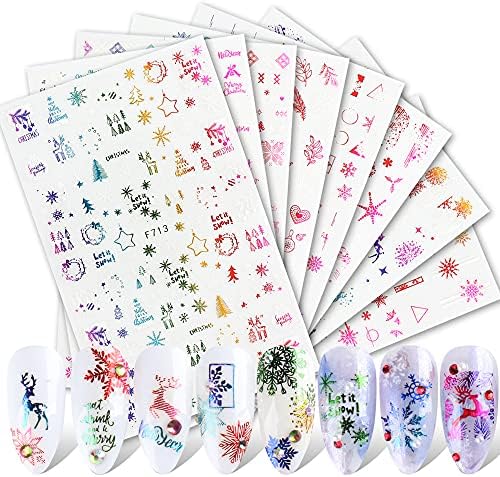 8 Листови Божиќни Налепници За Уметност За Нокти Налепници За Самолепливи Налепници ЗА Нокти 3Д Дизајн Украси ЗА Нокти За Божиќна Забава Девојки