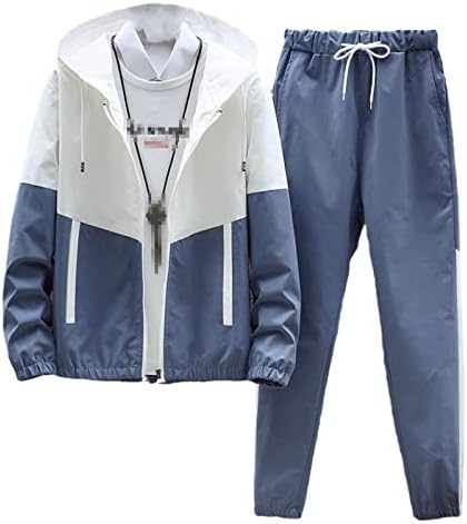 Мажите Casual Tracksuit Hoodies поставува цврсти крпеници есенски јакни+панталони 2 парчиња поставени спортски костуми за улична облека хип