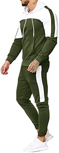 Beuu Tracksugs за мажи, во боја блок крпеница потта со џемпери со качулка со џемпери спортови спортови 2 парчиња облеки во комплети