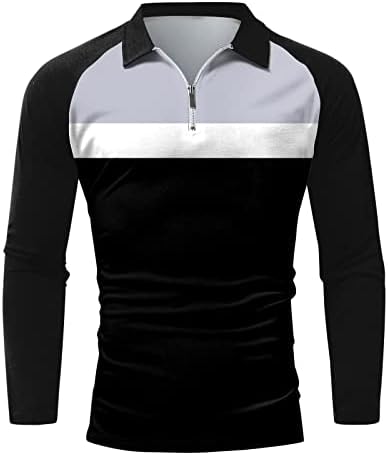 Wocachi 2022 Поло кошули за мажи, поштенски врат со долги ракави во боја блок крпеница голф врвови за секојдневен дизајнер на мускули,