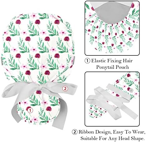 Прилагодливи Капачиња За Чистење 2 Парчиња Зелена Цветна Работна Капа Капак За Коса Со Торбичка За Опашка Хируршка Капа За Медицинска Сестра