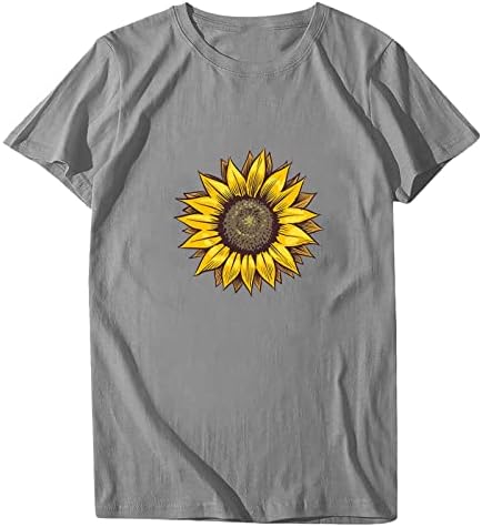 Сончогледот печати врвови жени лето лето симпатична графичка екипа на кратки ракави врвови обична лабава маица