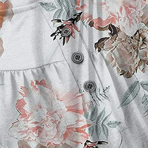 Women'sенски 2023 летни врвови на летни туники со краток ракав лабава проточна хенли кошули симпатични цветни блузи што треба да