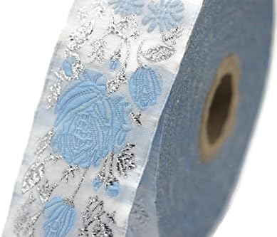 11 дворови од 1,37 инчи сина бела цветна jacакард лента Средновековна трим ткаени плетено кастрење ретро ткаенина Офсет лента за украсување на