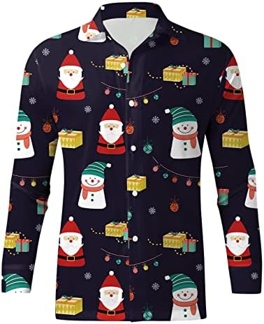 Божиќно копче на Вокачи, надолу кошули за мажи со долг ракав, смешен Божиќ, снежен човек, печатење на лежерна кошула за забава за забава