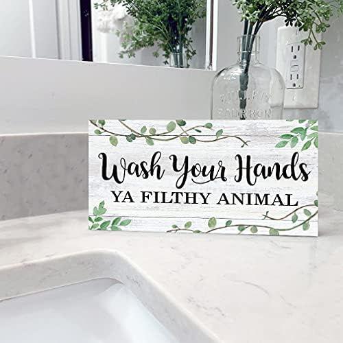 Lhiuem измијте ги рацете и гнасен знак за животни, смешна бања дрвена висечка wallидна уметност, зелено растително дрво плакети за кујнски