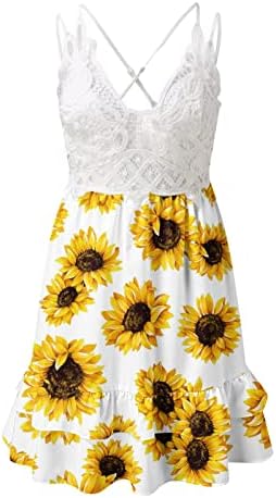 Трендовски облека за жени, жени лето лабава фустан без ракави цвеќиња од цвеќиња против вратот шуле од чипка од чипка