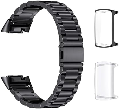 ZPJPPLX За Fitbit Полнење 5 Метал Часовник Бенд Со Случај, Нерѓосувачки Челик Замена Ремен И Заштитник На Екранот Компатибилен Со Fitbit