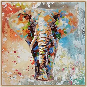 Големо масло за сликање со рачно насликан слон - квадратна уметност текстура со поволно животно Едноставно модерна тремот во позадина