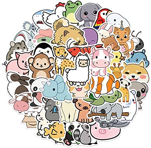 50 парчиња симпатични цртани филмови налепници за животни за деца, loversубители на животни, естетски винилни животни декларации за лаптоп, смешни налепници за животн?