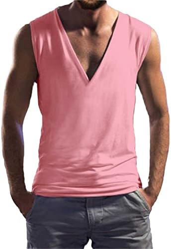 Bmisegm летни големи и високи кошули за машки машки цврсти v врат резервоар врвен необичен дишев без ракави, пакувања со маици со