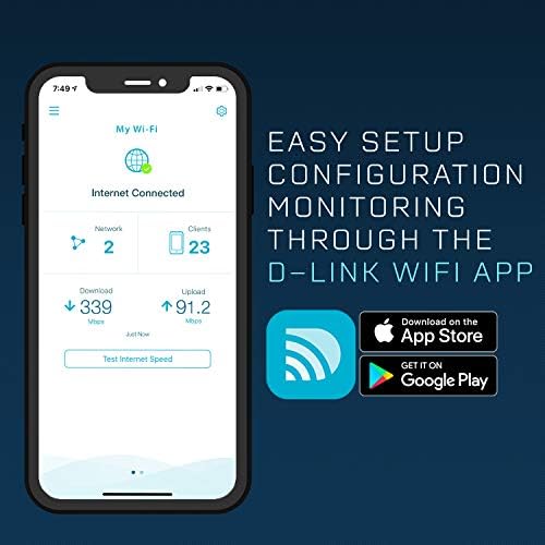 D-Link WiFi рутер, AC1750 Безжичен интернет за домашен гигабит стриминг и игри паметен двоен бенд Mu-Mimo родителски контроли QoS, црно