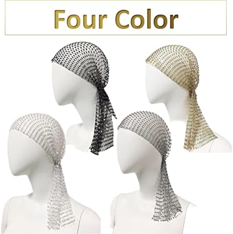 Munyee Hua Turbans For Women Fashion Sparkly Rhinestone Elastic Snod Smaid Hijab Cap Mesh Crystal Hats Nets Rave Headband