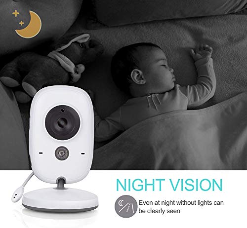Пооки 3,2 инчи видео монитор за бебиња - дигитална камера со ноќно гледање, сензор за температура, батерија со висок капацитет и