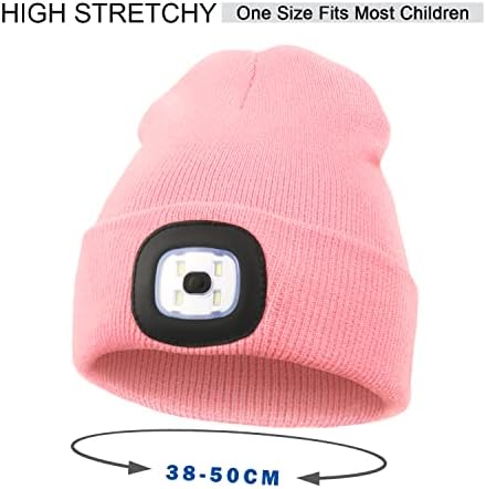Beanie капа со светлина за деца, USB -полнење на рацете бесплатно предводена капаче Зимска плетена ноќна осветлена капа од светилка