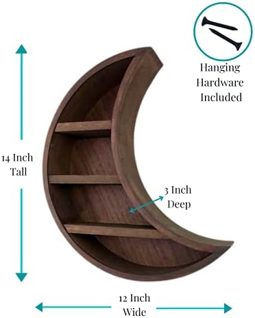 Мадукси Дрвена Полумесечина Полица-Месечината Ѕид Декор Кристално Прикажување Полица, Рустикален Бохо Декор, Уникатна Форма Месечината