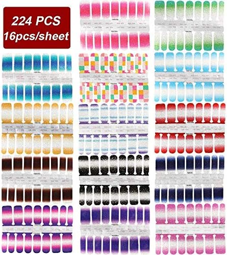 BeautyChen 14 листови налепници за нокти сјајни градиент бојата сјај целосна обвивка налепници за нокти за лепила за лепила