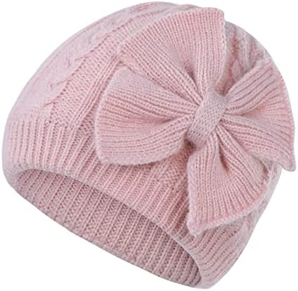 Зандо бебе девојки капи 0-6 месеци бебе зимска капа плетена новородена капи слатка лак наредена бебе-бена мека топли капчиња за новороденчиња