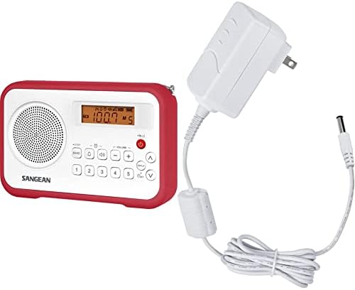 Sangean PR-D18BU AM/FM/Преносно дигитално радио со заштитен браник и ADP-PRD18WH Адаптер за вклучување на AC за модели PR-D18, PR-D4W и CL-100