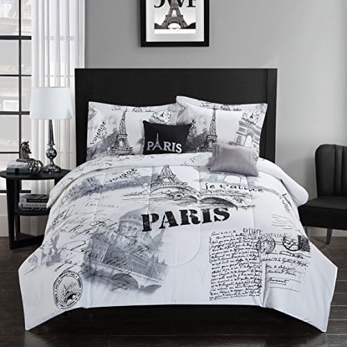 Casa J'adore Paris 5 Piection Comforter Set, Full/Queen, црно -бело