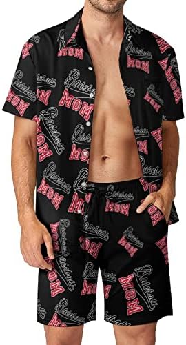 Бејзбол мама мажи 2 парчиња хавајски постави копче-долу кошули со кратки ракави, панталони за плажа лабави фит-манжетни тренерки