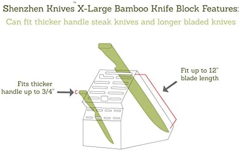20 Слот Универзален нож блок: Шенжен ножеви x -large bamboo bood нож блок без ножеви - држач за ножеви на месар за месар и организатор со широки