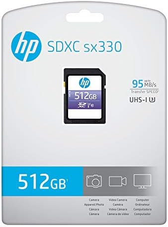 HP 512gb sx330 Класа 10 U3 SDXC Флеш Мемориска Картичка-95MB/s, Класа 10, U3, 4K UHD, Целосна HD, UHS-I, Целосна Големина SD