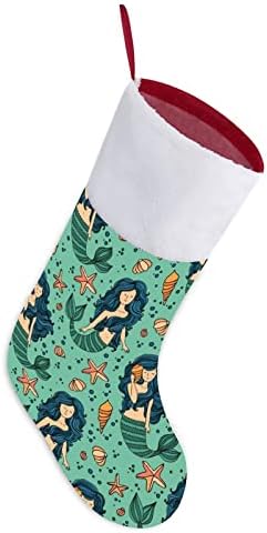 Симпатична сирена тајна Божиќна порибување Божиќно дрво камин виси чорапи со кратка кадифен манжетна за украсување за домашна забава