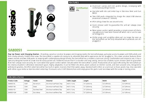 Transolid SA80051GM Sensio Pop Up Up Power & Charging Station, пиштол метал