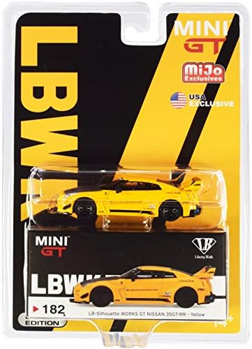 Минијатури за вистинска скала 35GT-RR Ver.1 lb-silhouette работи gt rhd жолт w/јаглероден аспиратор Ltd ED 1/64 Diecast Model MGT00182