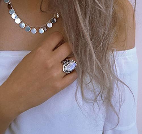 Cutesmile гроздобер сребрен прстен 925 Стерлинг сребрен природен месечина, жени накит Елегантен скапоцен камен венчален прстен