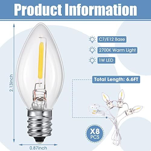 Дополнителен кабел со 3 LED сијалици 6,6 стапки бел кабел со вклучени/исклучени прекинувачи приклучоци клип C7 LED светло додаток