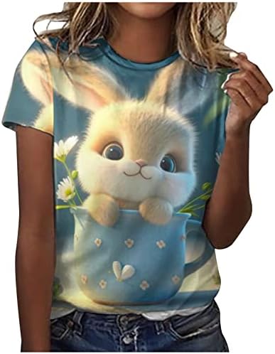 Cartенска симпатична зајачка графичка маица со кружни врат кратки ракави врвови лето секојдневен графички мета